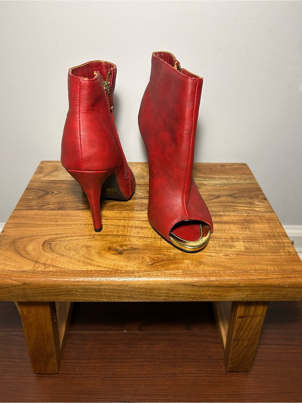 Red Open-toed Ankle Boots